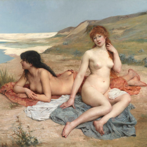 Young Mother Contemplating Two Embracing Children by William-Adolphe Bouguereau