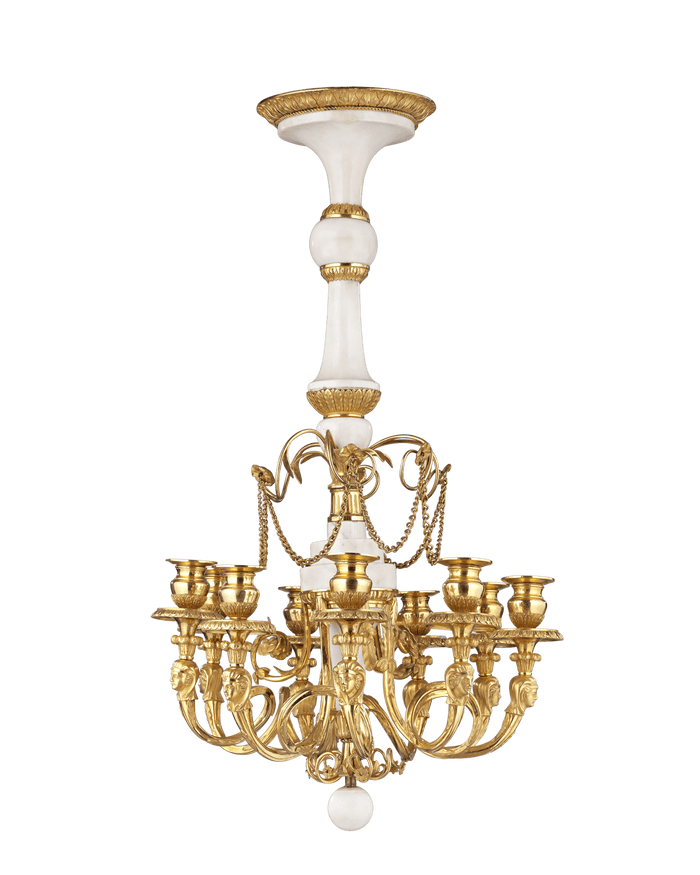White Marble and Gilt Bronze Russian Chandelier