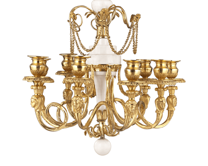 White Marble and Gilt Bronze Russian Chandelier