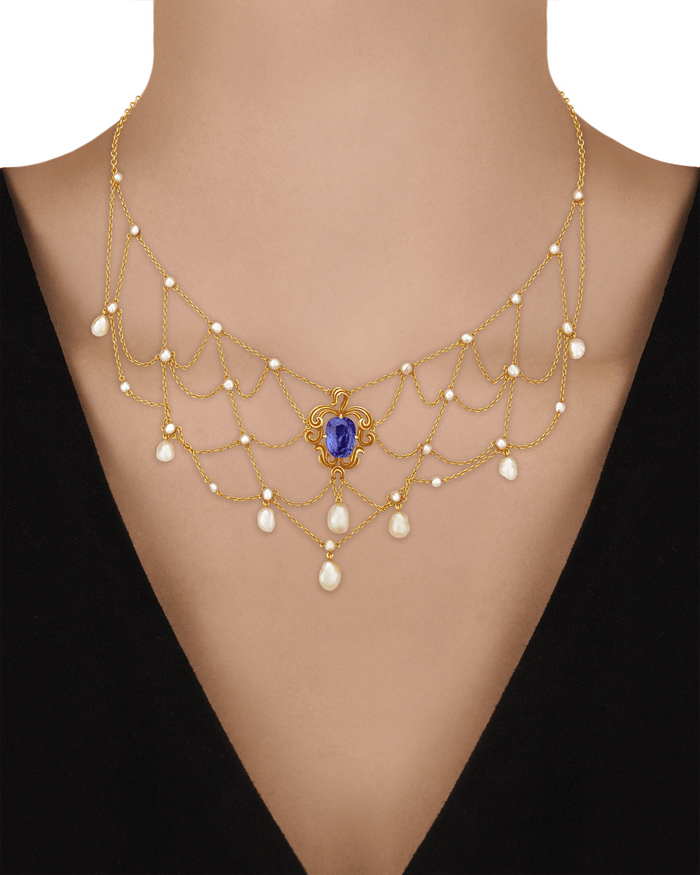Untreated Burma Sapphire Bib Necklace, 6.07 Carats