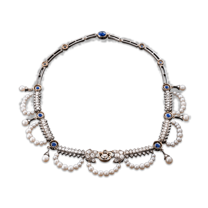 Victorian Saltwater Pearl and Diamond Necklace