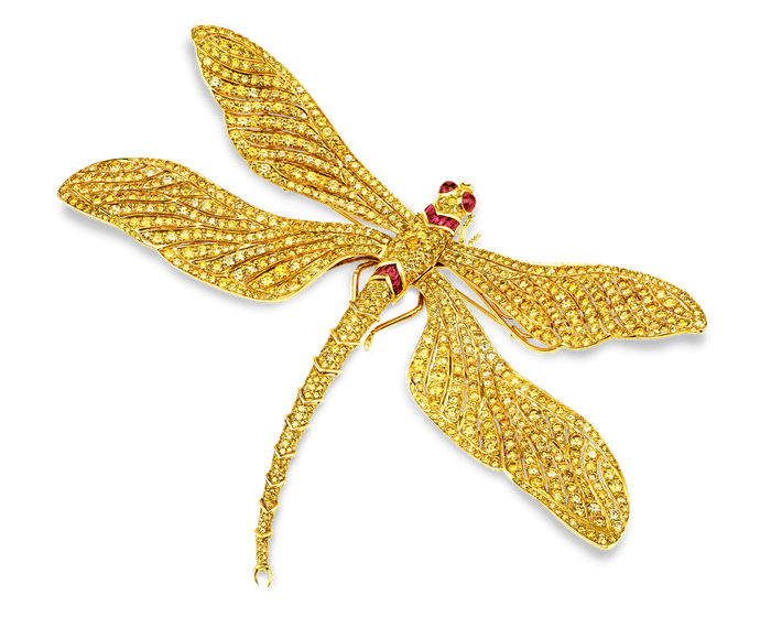 Fancy Vivid Yellow Diamond Dragonfly Brooch