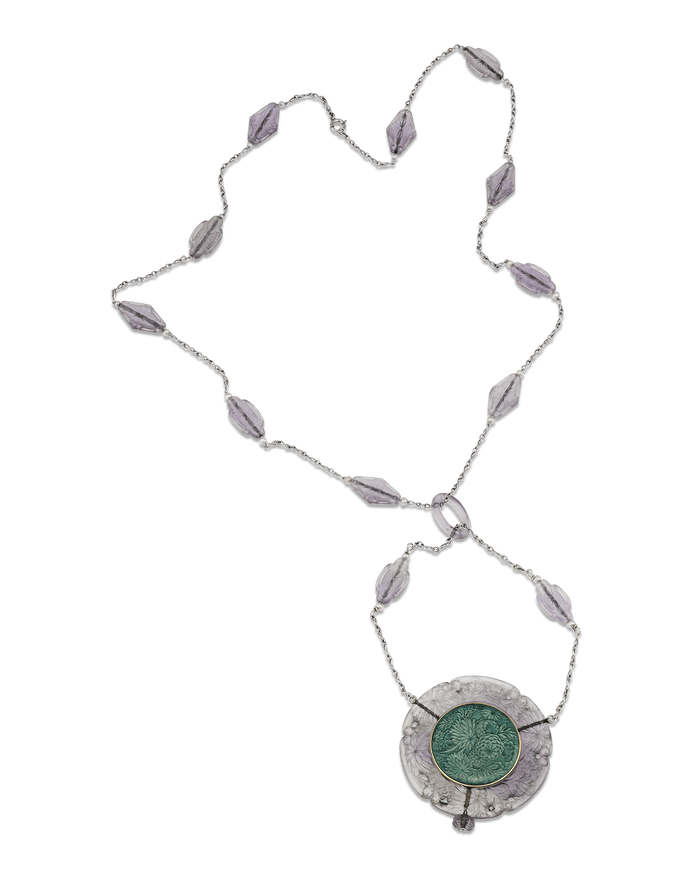 Fréres Amethyst and Enamel Art Deco Pendant