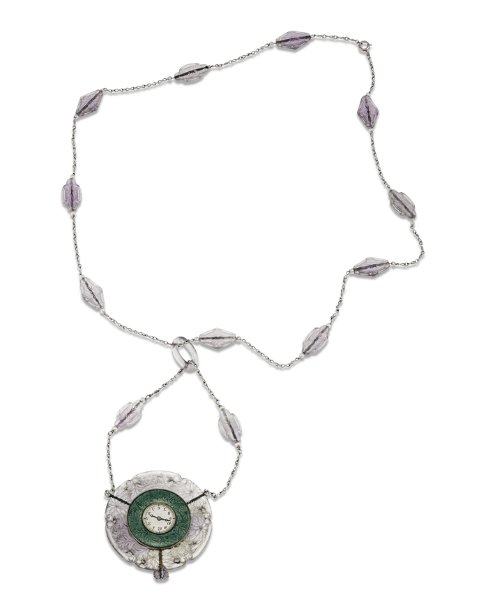 Fréres Amethyst and Enamel Art Deco Pendant