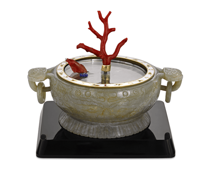 Coral and Jade Koi Fish Mystery Clock