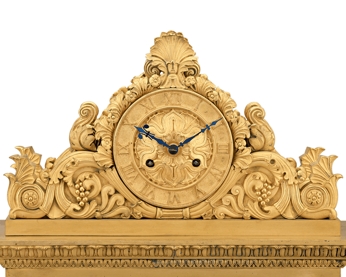 French Restoration Bronze and Porcelain Mantel Clock