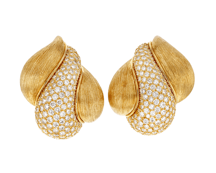 Henry Dunay Gold and Pavé Diamond Earrings