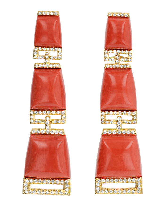 Henry Dunay Coral and Diamond Dangle Earrings