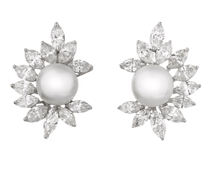 South Sea Pearl and Diamond Climber Earrings
