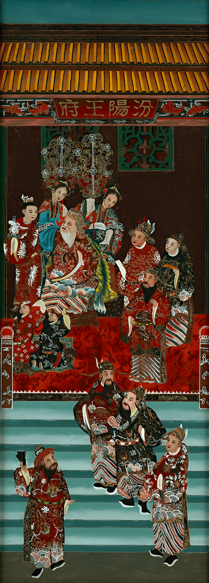 Qing Dynasty Reverse Glass Work - Large Party at Throne
