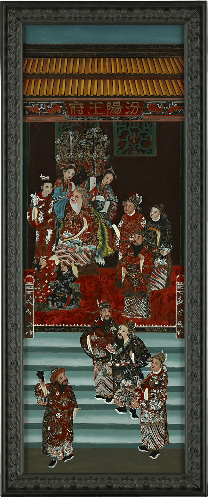 Qing Dynasty Reverse Glass Work - Large Party at Throne