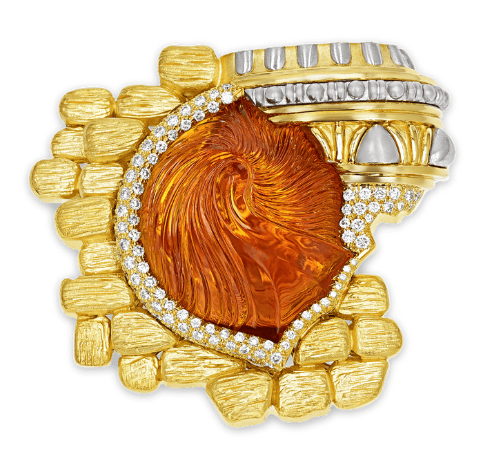 Henry Dunay Carved Citrine Brooch, 58.75 Carats