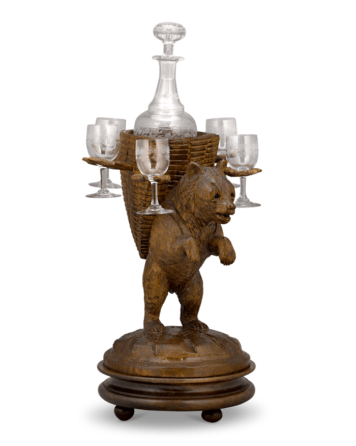 Swiss Black Forest Tantalus Decanter Music Box