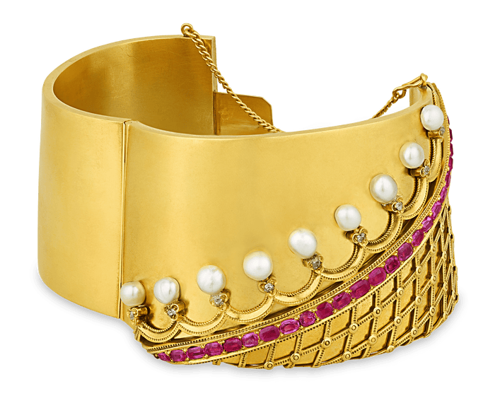 Victorian Pearl and Ruby Cuff