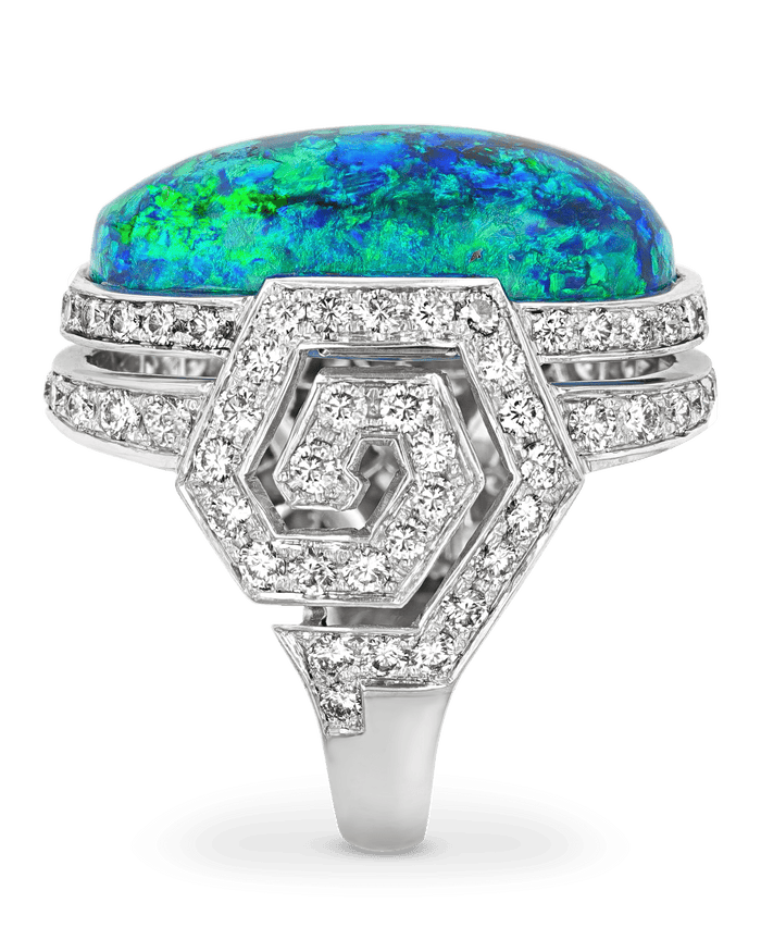 Black Opal and Diamond Ring