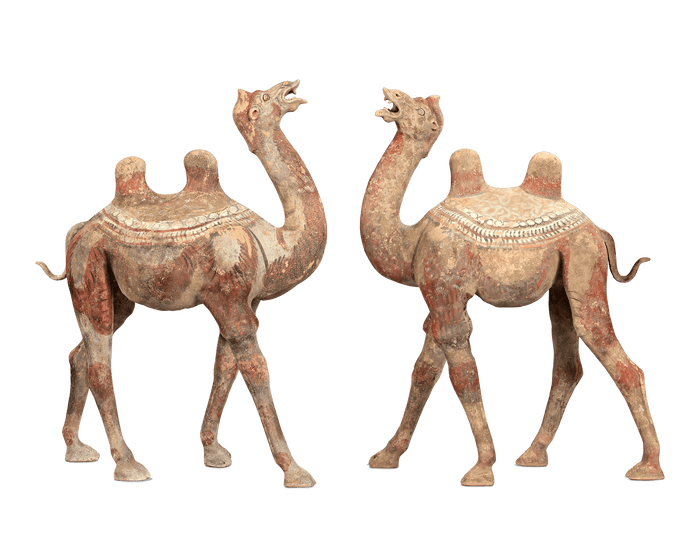 Tang Dynasty Pair of Striding Camels