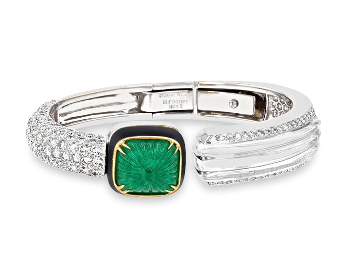 David Webb Emerald, Diamond & Rock Crystal Bracelet