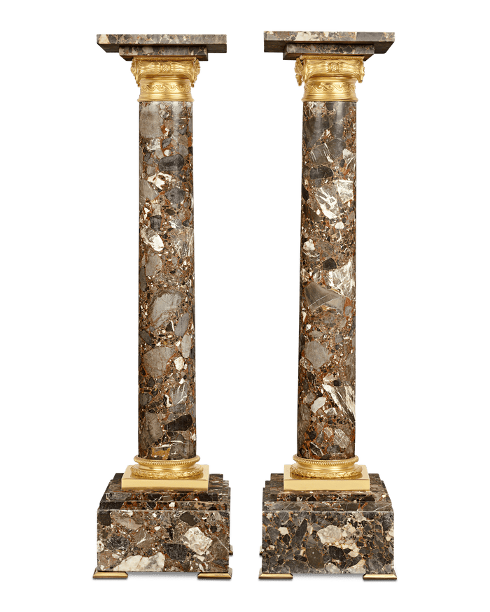 Neoclassical Breccia Marble and Ormolu Pedestals