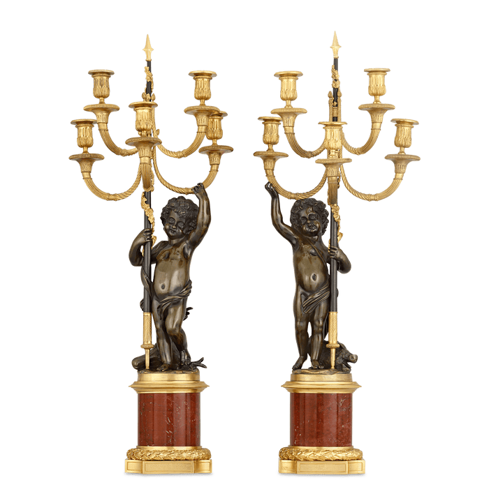 Louis XVI Bronze Ormolu Candelabra with Putti