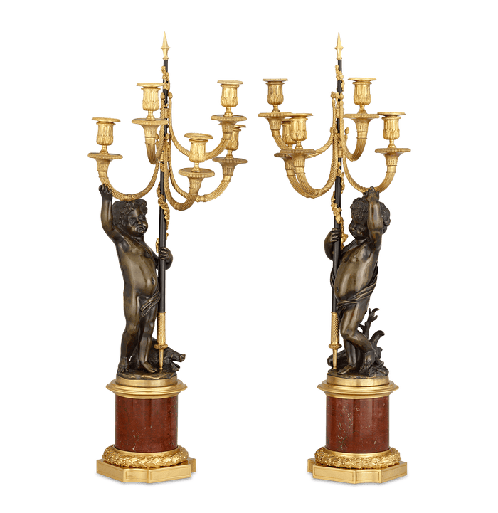 Louis XVI Bronze Ormolu Candelabra with Putti