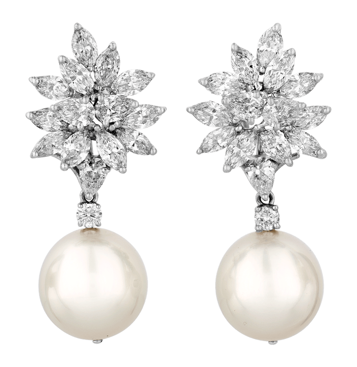 South Sea Pearl and Diamond Earrings, 15.5-16mm