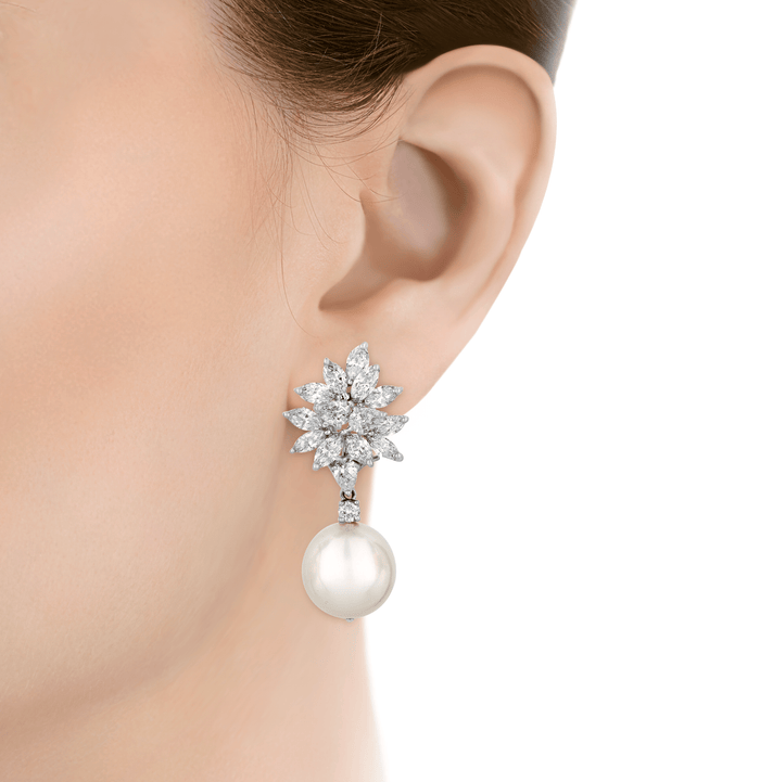 South Sea Pearl and Diamond Earrings, 15.5-16mm
