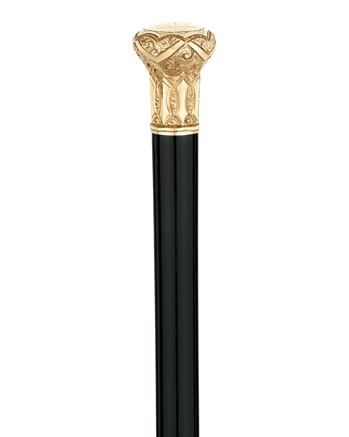 Ebonized Wood Gold Knob Presentation Cane