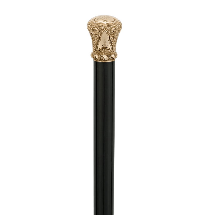 Ebonized Wood Gold-Knob Presentation Cane
