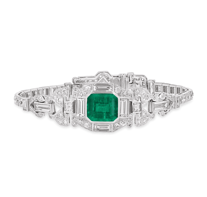Art Deco Colombian Emerald and Diamond Bracelet