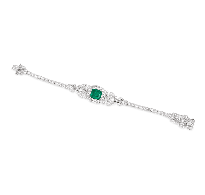 Art Deco Colombian Emerald and Diamond Bracelet