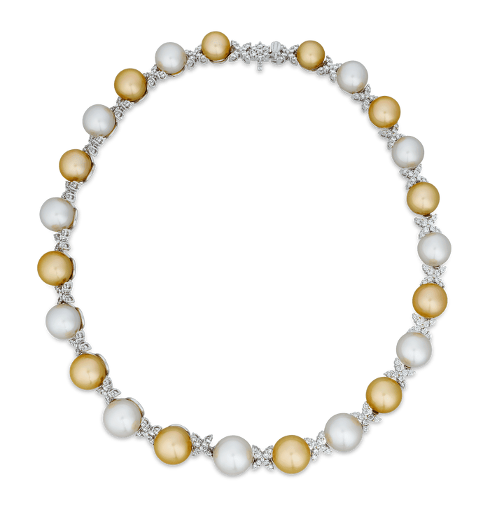 White and Gold South Sea Pearl and Diamond Necklace