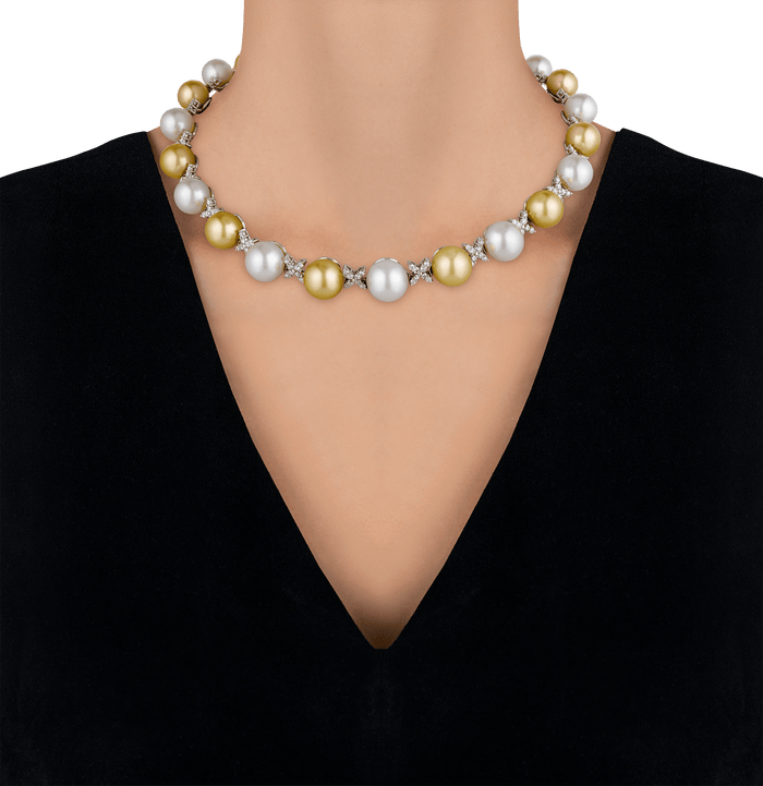 White and Gold South Sea Pearl and Diamond Necklace