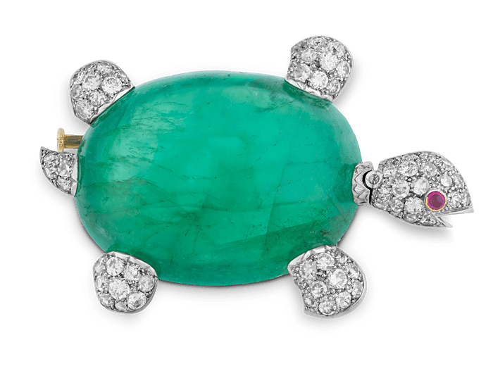 Van Cleef & Arpels Cabochon Emerald Turtle Brooch, 63.64 carats