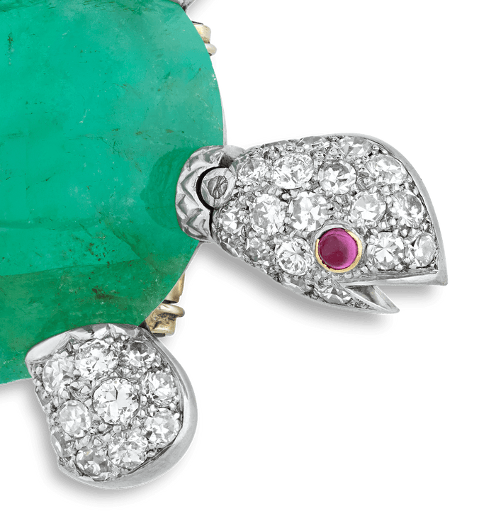 Van Cleef & Arpels Cabochon Emerald Turtle Brooch, 63.64 carats