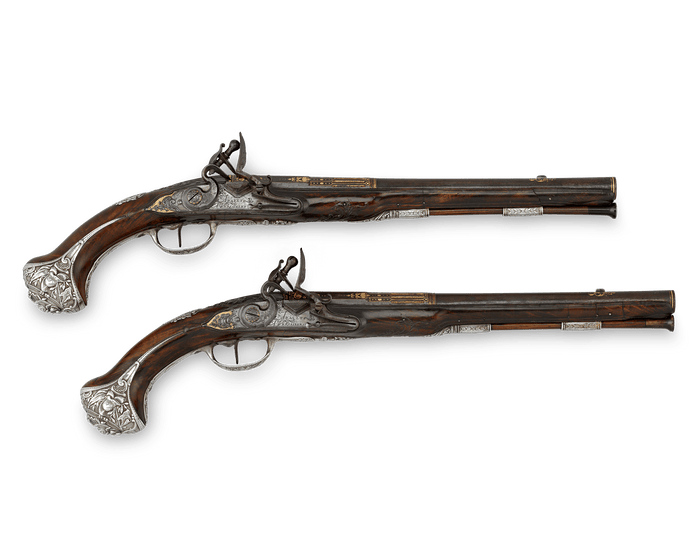 Pair of Silver-Mounted Flintlock Pistols for the Dauphin of France
