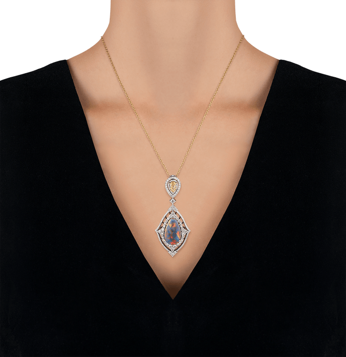 Black Opal and Natural Fancy Yellow Diamond Necklace