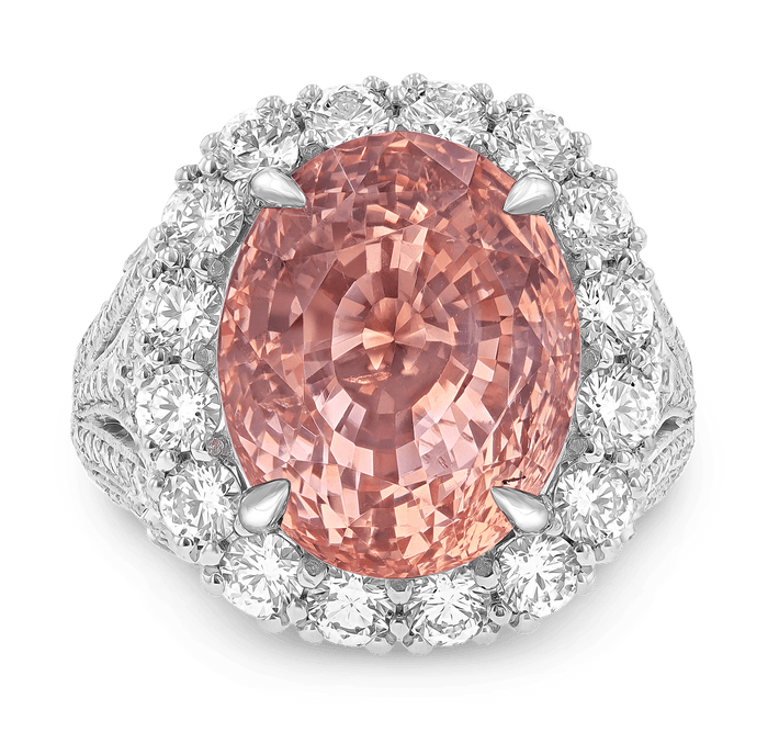 Untreated Ceylon Padparadscha Sapphire Ring, 15.56 carats