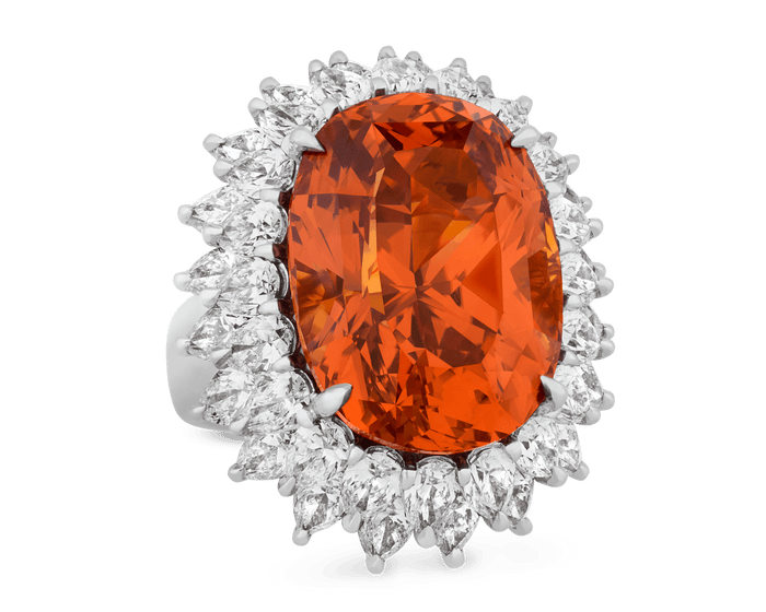 Unheated Orange Sapphire Ring, 30.23 carats