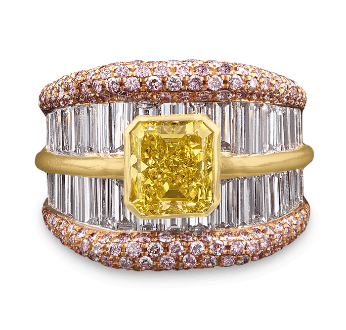 Fancy Vivid Yellow and Pink Diamond Cocktail Ring