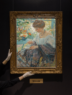 Young Woman in Interior by Richard E. Miller