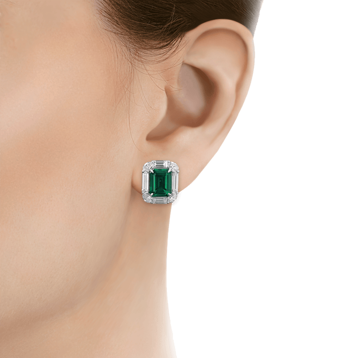 Zambian Emerald and Diamond Earrings, 5.52 Carats