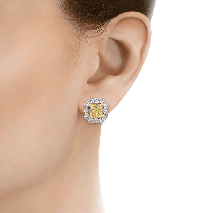 Natural Fancy Light Yellow Diamond Earrings, 6.98 Carats