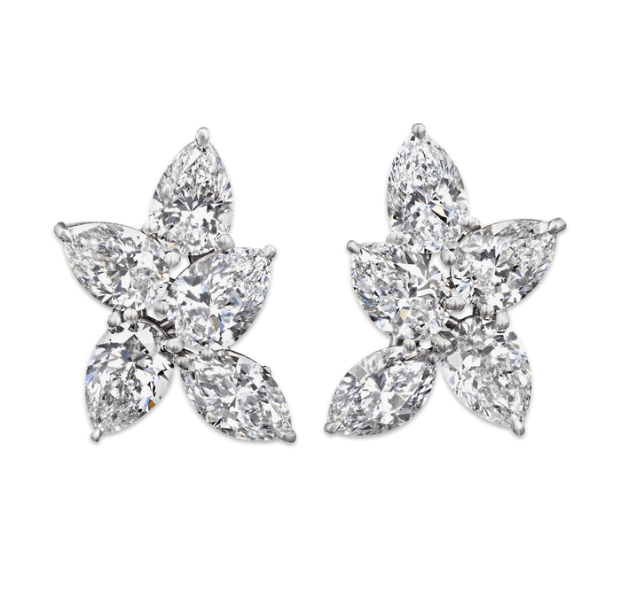 Marquise and Pear Diamond Cluster Earrings, 9.70 Carats