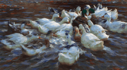 Sixteen Ducks in the Evening by Alexander Koester