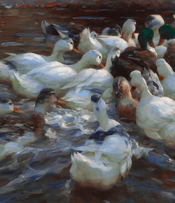 Sixteen Ducks in the Evening by Alexander Koester