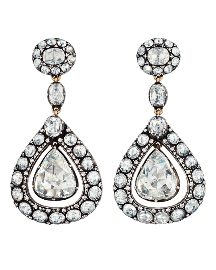 Rose Cut Diamond Earrings, 19.24 Carats