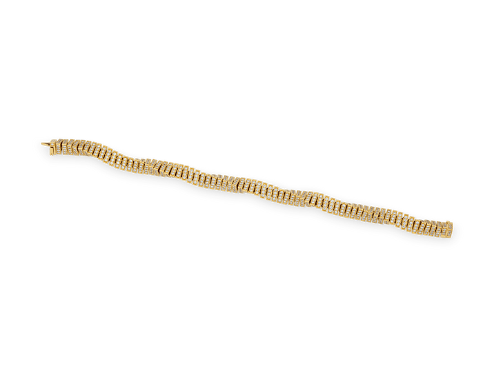 Yellow Gold Twisted Diamond Bracelet, 8.31 Carats