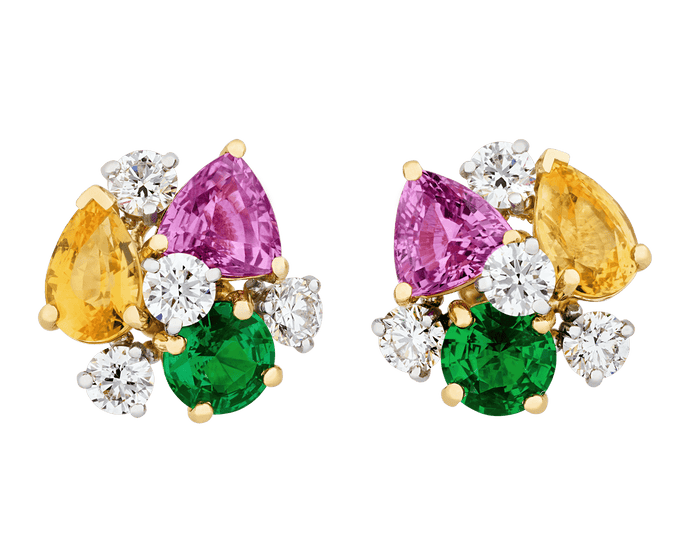 Oscar Heyman Multi-Color Sapphire and Tsavorite Garnet Earrings