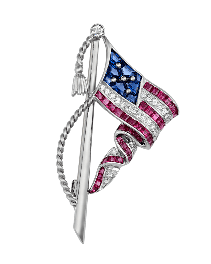Oscar Heyman Ruby, Sapphire and Diamond American Flag Brooch