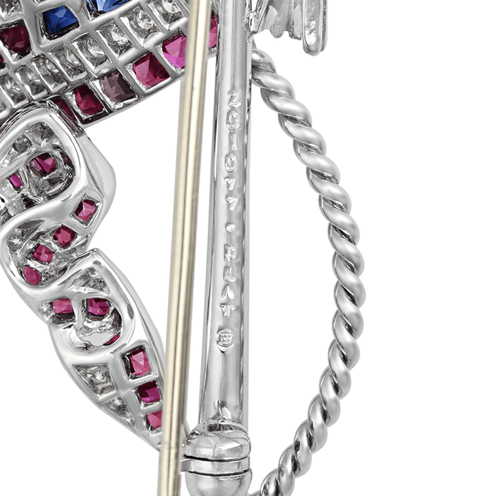 Oscar Heyman Ruby, Sapphire and Diamond American Flag Brooch